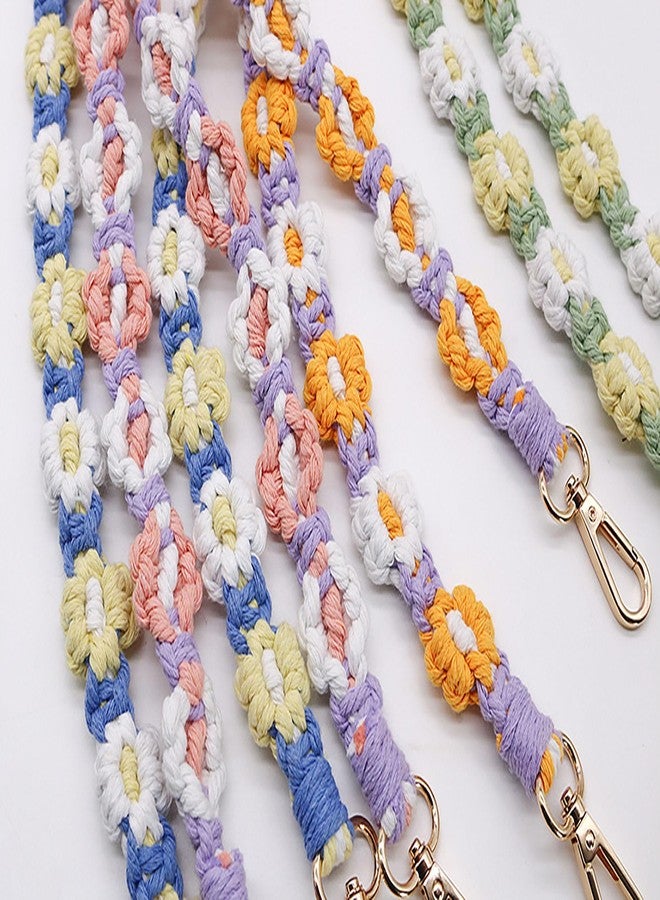 Craoopii Handmade Woven Cotton Rope Flower Shoulder Strap Bag Strap Purse Strap Crossbody Replacement Strap (Green Pink) - Image 4